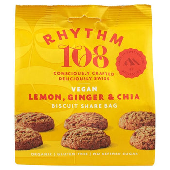 Rhythm 108 Suisse Vegan Lemon, Ginger et Chia Biscuit Partage Bag 135G