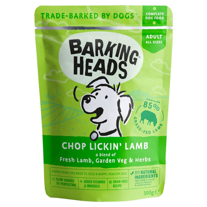 Cabezales de ladridos Chop Lickin 'Pouch de comida para perros húmedos 300g