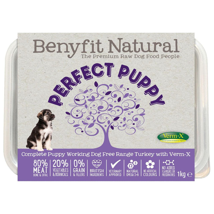 Benyfit Natural Puppy Turquía completa comida para perros de trabajo crudo con Verm x 1 kg