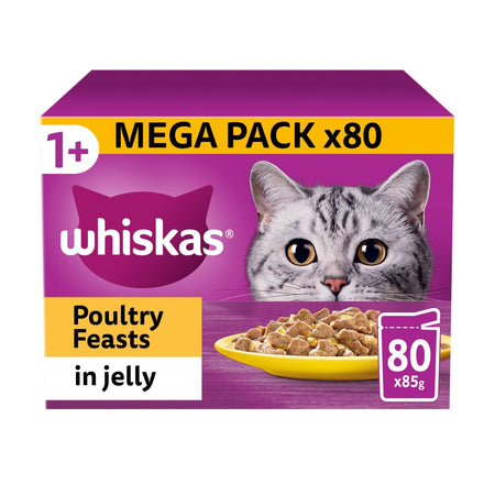 Whiskas Adult 1+ Nourriture humide pour chat volaille au choix en gelée, 80  sachets de 80 x 85 g, nourriture humide de haute qualité, pour chats  adultes : : Fournitures de bureau