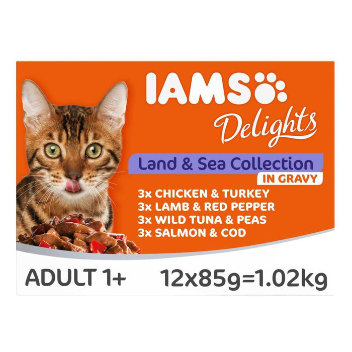 Iams Delights Adult Land &amp; Sea Collection en Gravy Multipack 12 x 85g 