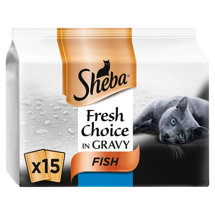 Sheba Fresh Choice Adult 1+ Cat Wet Cat Sachets Myled Fish Gravy 15 x 50g